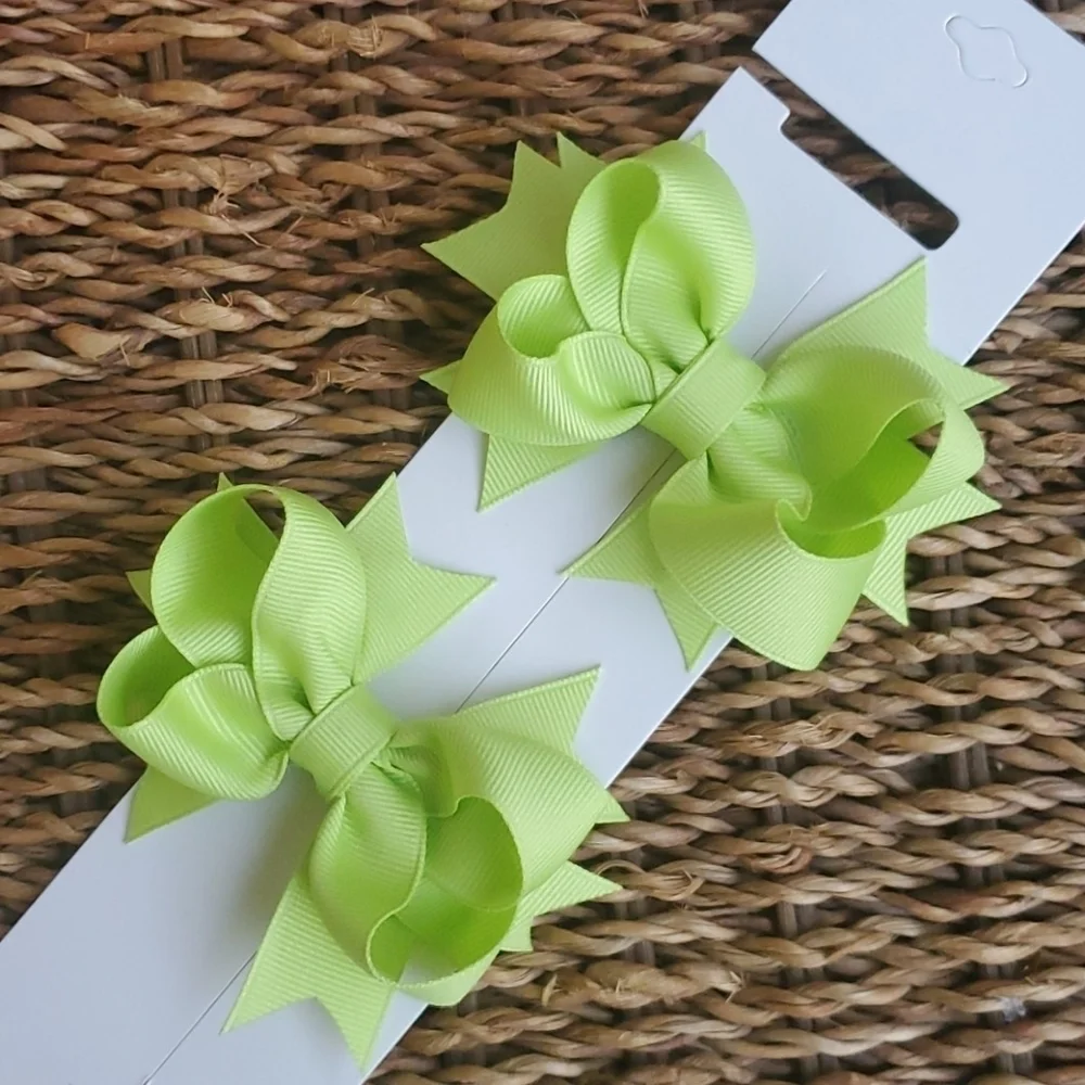 Shimmy Shimmy Lime Green Boutique Hair Bows Set of 2 NWT Made in USA